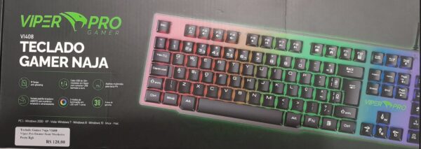 Teclado Gamer Naja  VI408 Viper Pro Gamer Semi Mecânico Preto Rgb