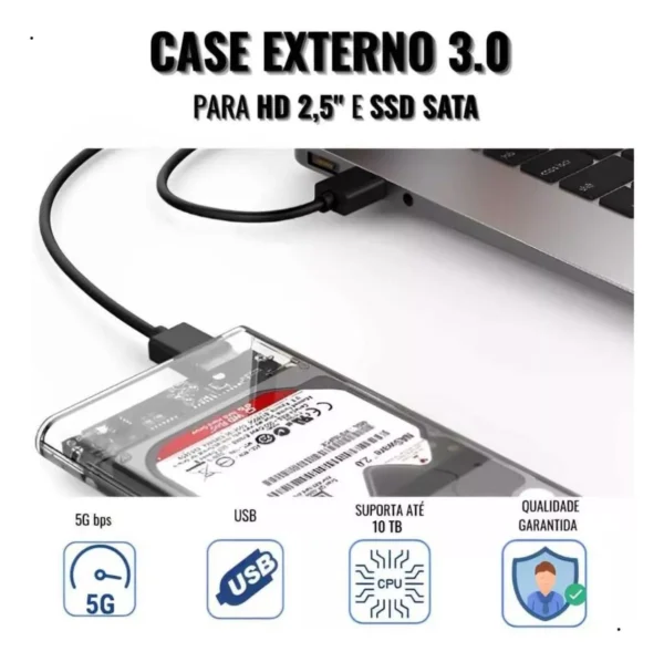 Case Para HD 3.0 externo HD SSD 2.5 USB Transparente - Image 5