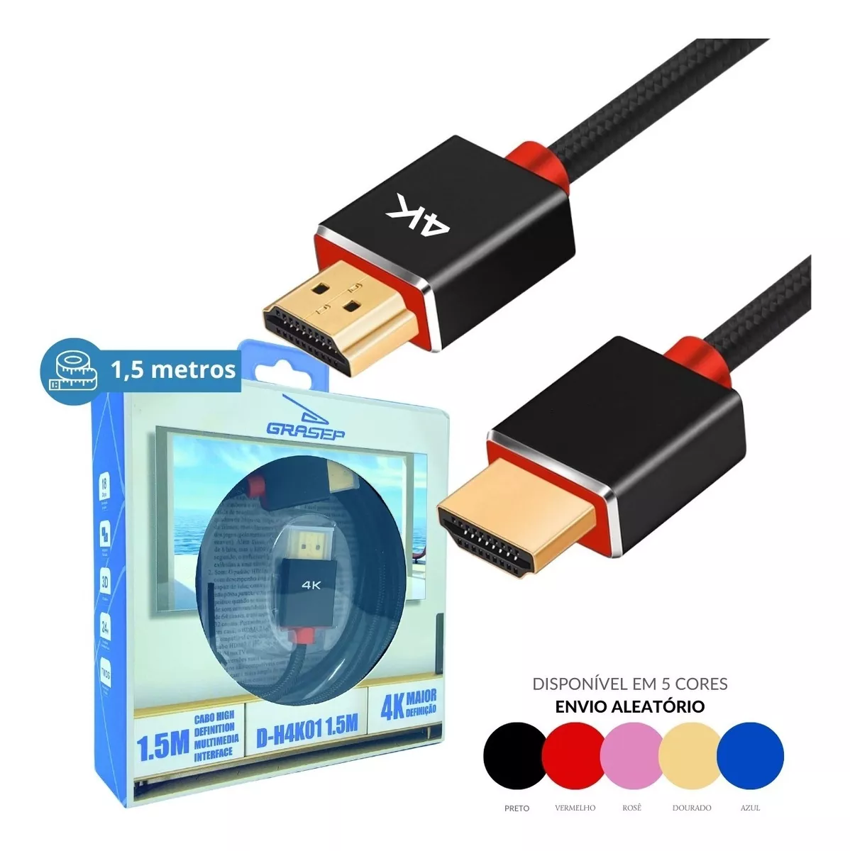 Cabo HDMI 2.0 Grasep 4K D-H4K01 1.5metros