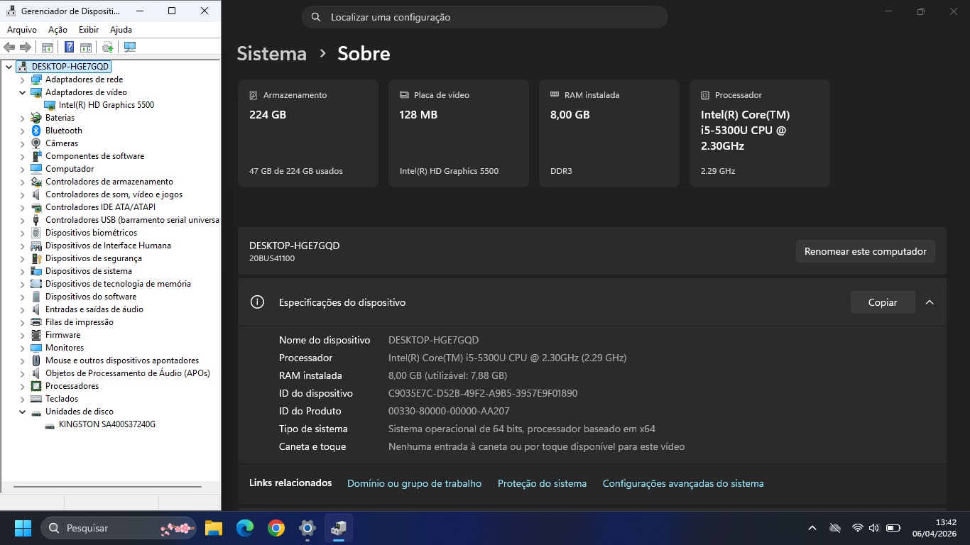 Notebook Lenovo ThinkPad T450 - Intel I5-5300U, 8GB DDR3, 240GB SSD, 14"
