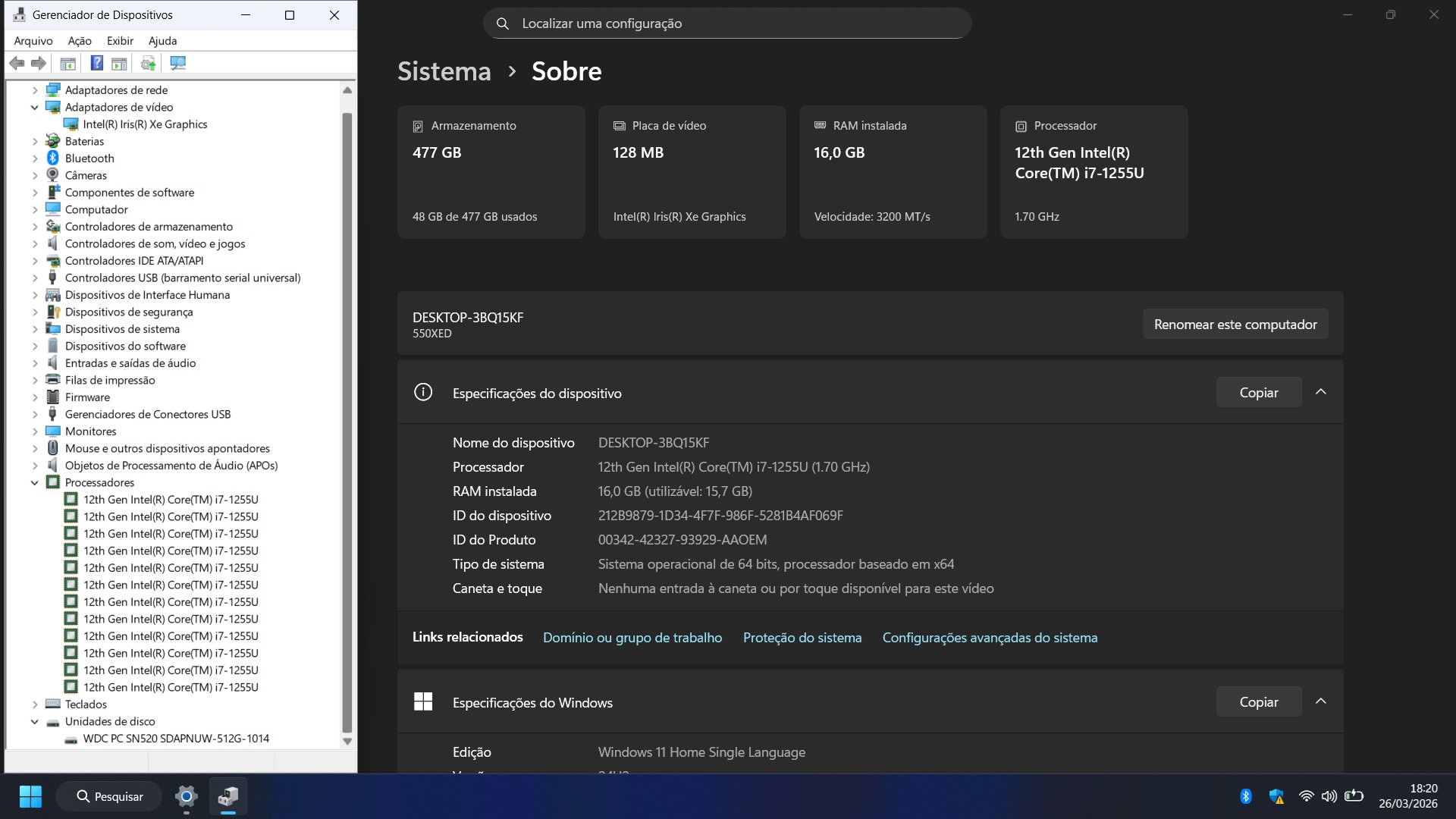 Notebook Samsung NP550XED - Intel I7-1255U, 16GB DDR4, 512GB NVMe, 15.6"